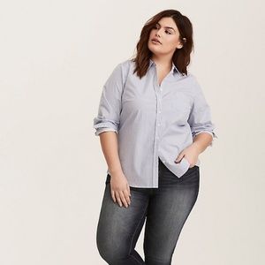 Blue Striped Collared Button-up, Spring Workwear